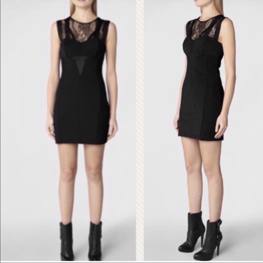All Saints Tilia Lace Yoke Sheath Dress Black 2